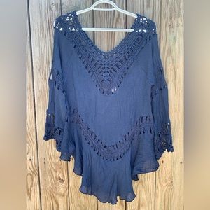 Elegant Navy Crochet Boho Women's Top